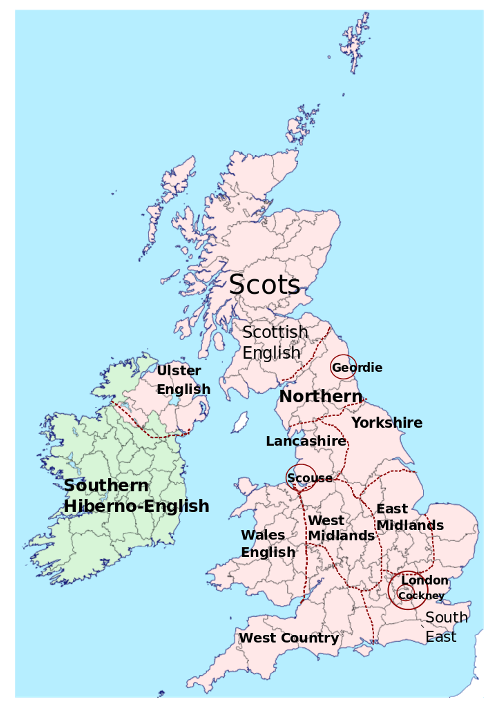  English accents and dialects. Maunus at English Wikipedia (based on Hughes & Trudgill, 1996), CC BY