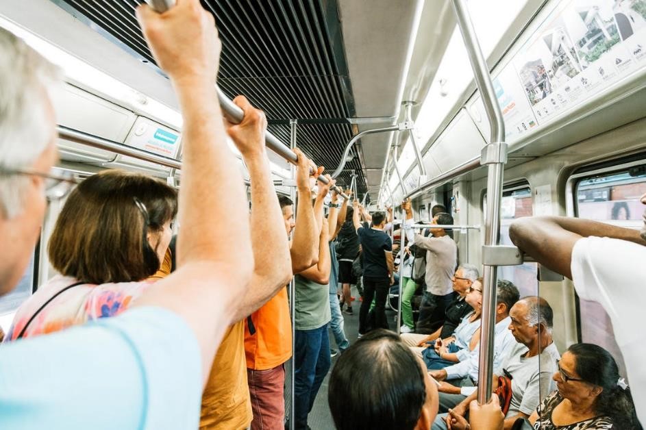 Busy metro train carriage