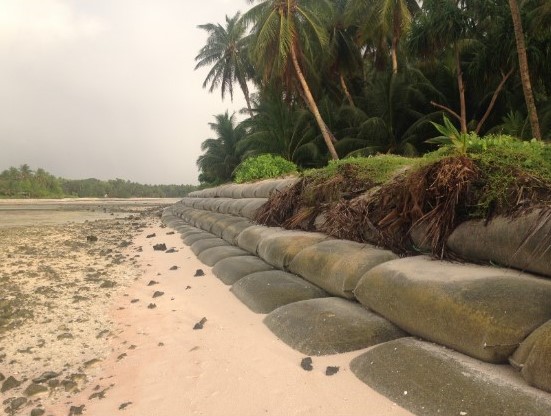 Tuvalu coastline with sea defences Tuvalu coastline with sea defences